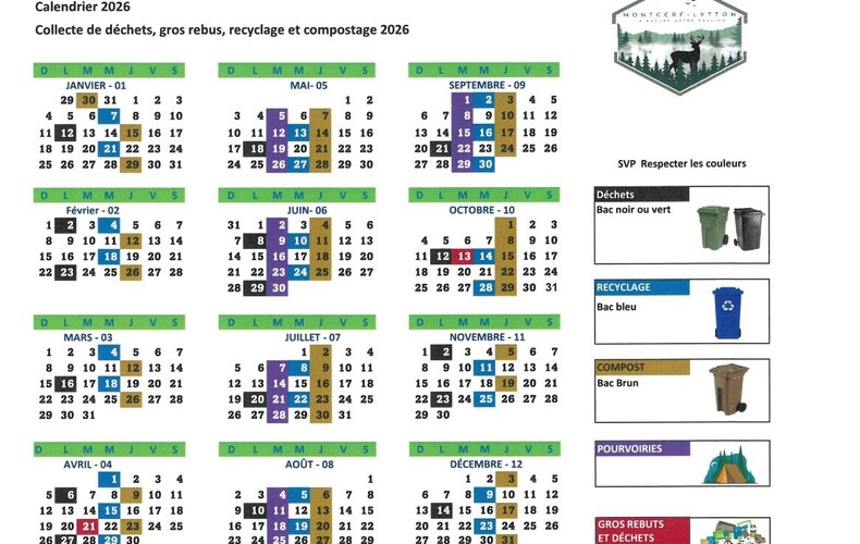 Calendrier 2026 de la collecte des matières résiduelles