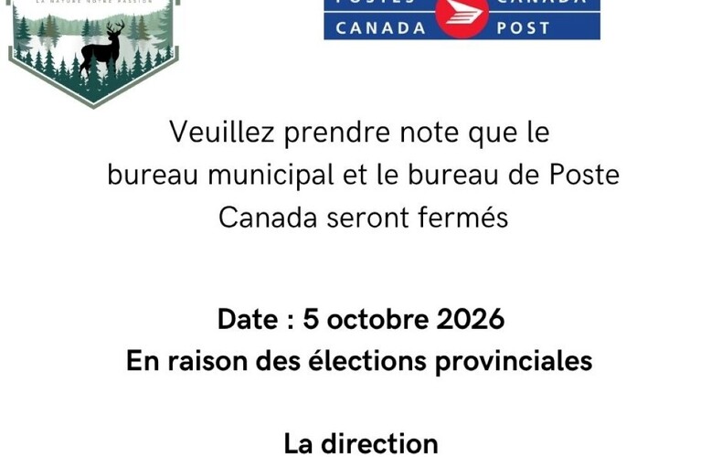 Fermeture des bureaux municipaux le 5 octobre